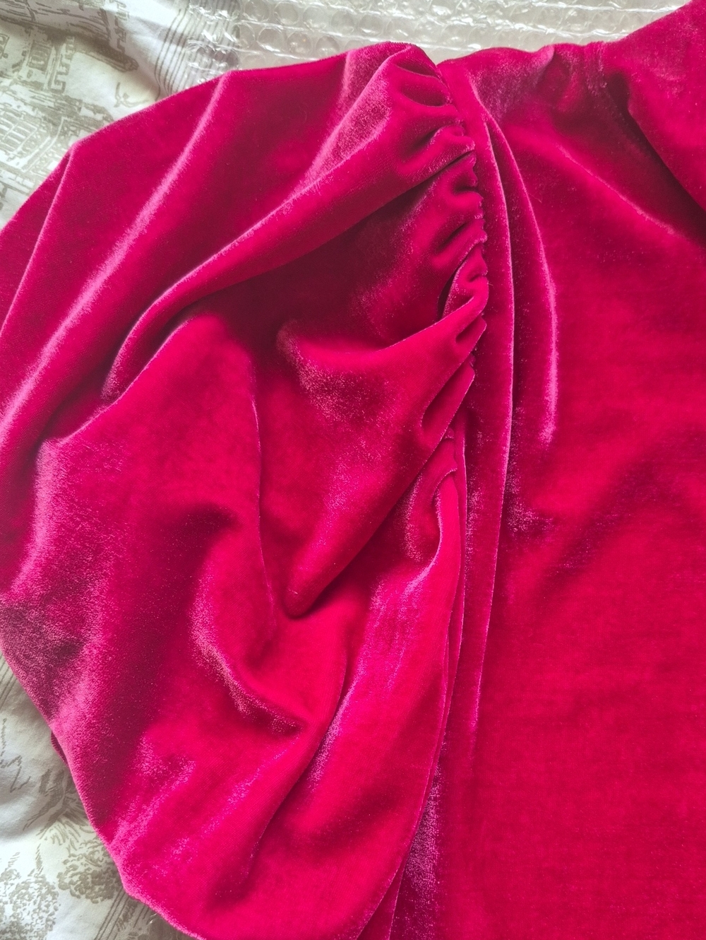 Free People Velvet Puff-Sleeve Mock Neck Top - Fuschia - Picture 3 of 5